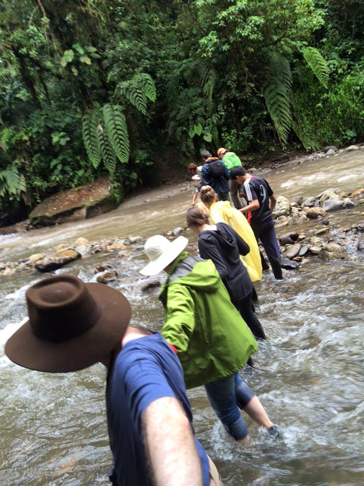 Crossing the Rio Quijos as a human chain